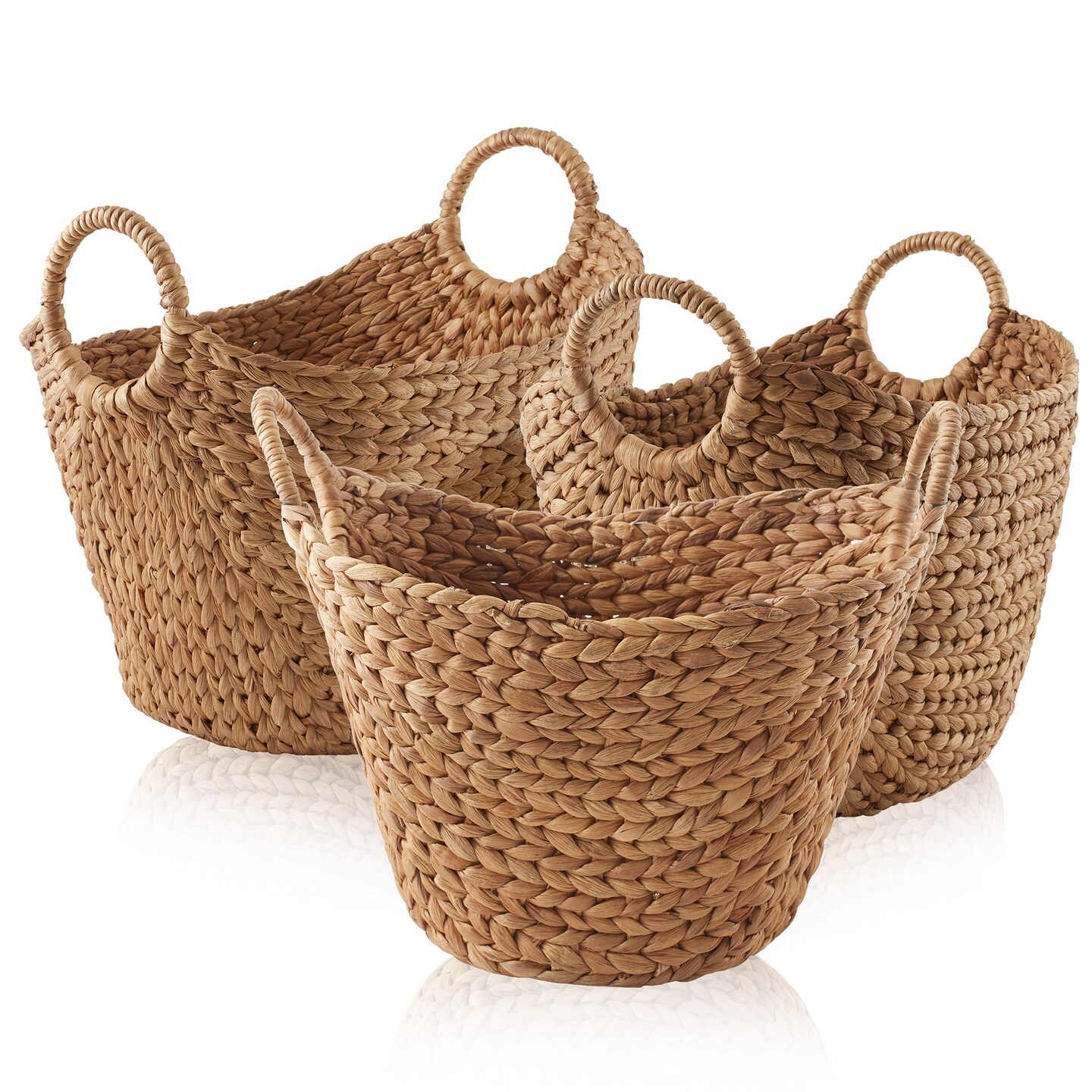 Casafield Set of 3 Multipurpose Boat Baskets with Handles, Woven Water Hyacinth Storage Organizers for Throw Blankets, Bedroom, Living Room, Laundry