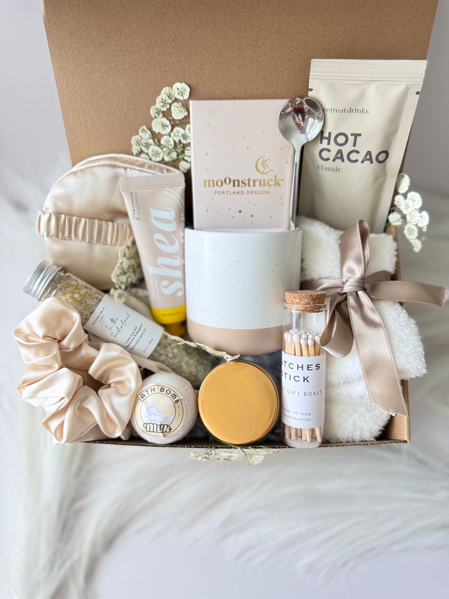 Cozy Self Care Gift Box for Her, Spa Gift Set with Mug, Hot Cacao, Sleep Mask, Relaxing Care Package, Birthday Gift for Women