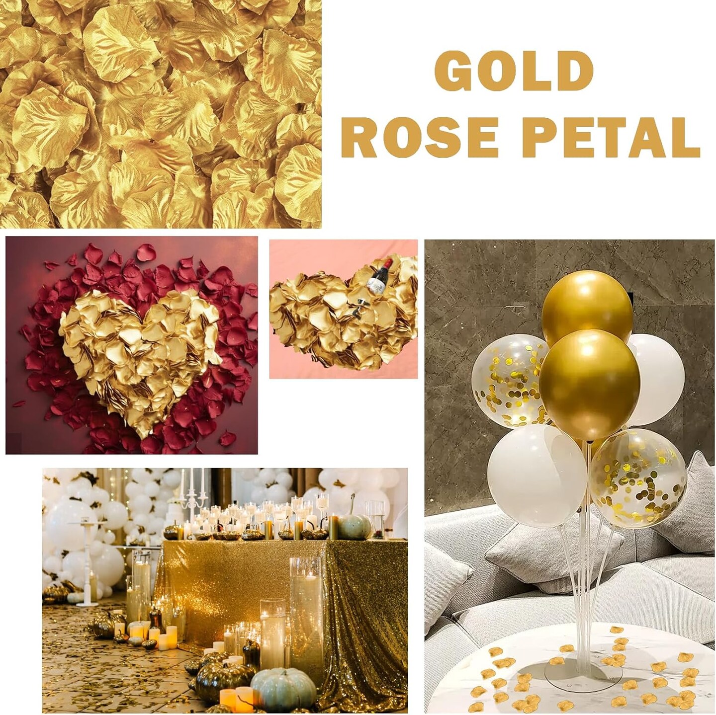 900pcs Gold Silk Rose Petals – Romantic Wedding, Anniversary, Valentine’s Day, Honeymoon & Party Decoration, Artificial Flower Confetti for Proposals