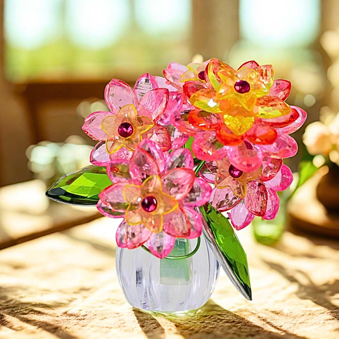 Crystal Expressions 3.5 Inch Dahlia Posy Pot Summer Figurine , Lightweight Summer Decor Nectar Floral Spring Summer