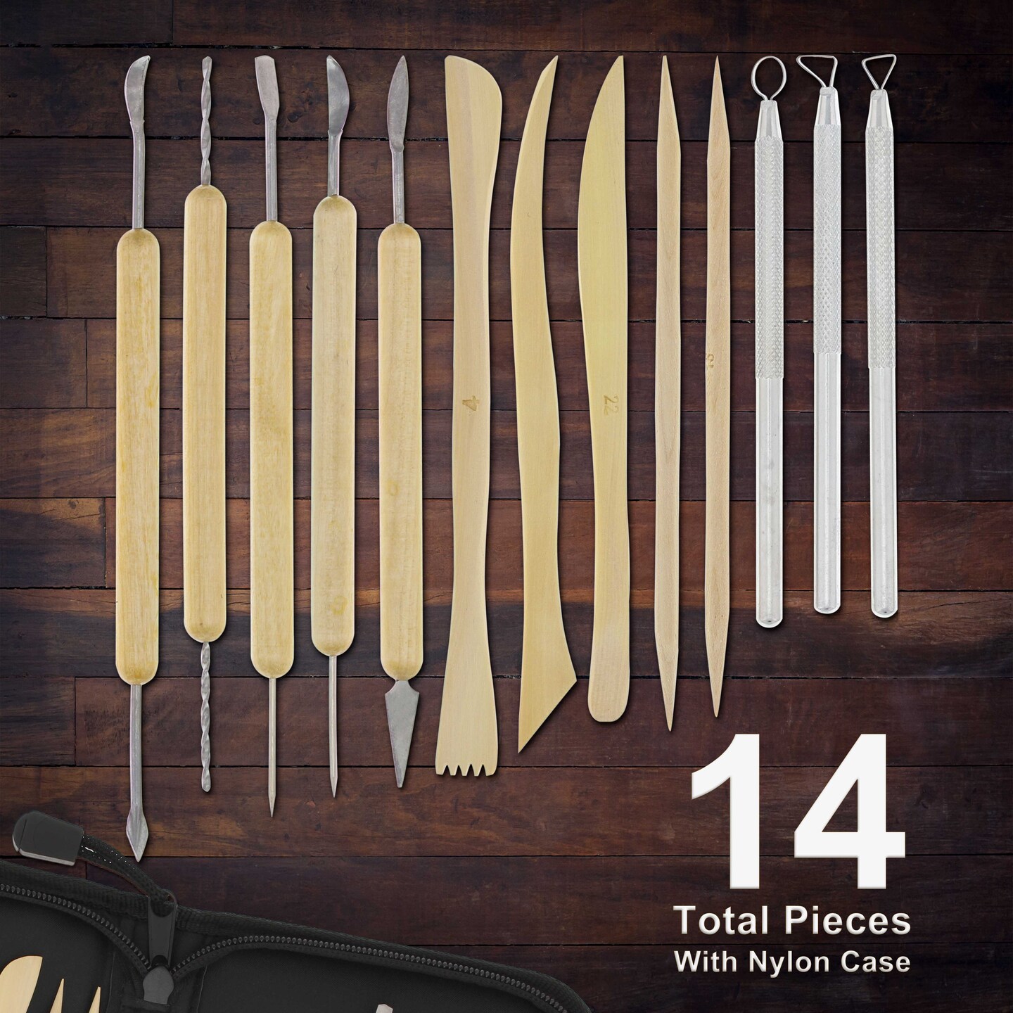 Pottery & Clay Tools Set (14-Piece) - Includes Pottery Tools, Canvas Case for Sculpting, Ceramics, and Easy Storage & Transport