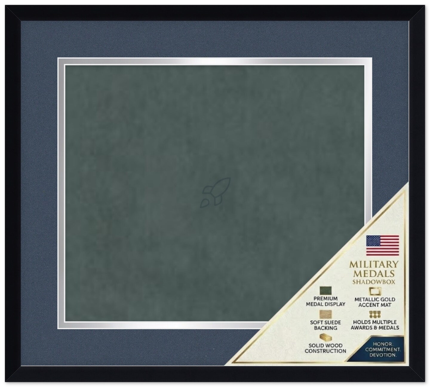 CustomPictureFrames.com Solid Wood Military Shadowbox - Deep Navy and Silver Mat - Compact - Multiple Frame Colors - Medals Ribbons Insignia Made in the USA