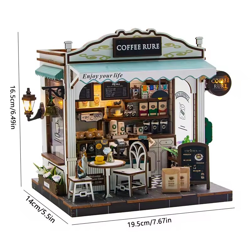 Coffee Rure Dollhouse Kit - Miniature Wizardi Roombox Kit F07M5-68-M2506