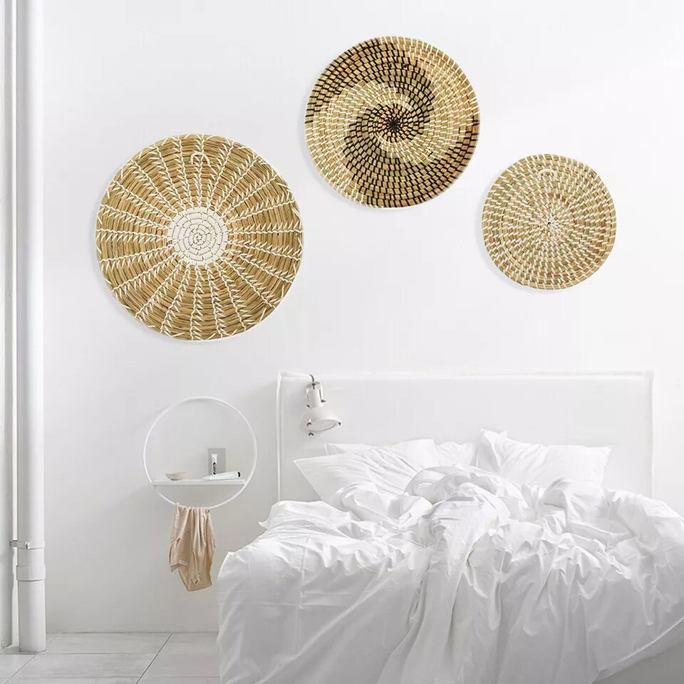 3 Sets Wall Basket Boho Decor Woven Decor Baskets Hanging Wall Art for Bedroom
