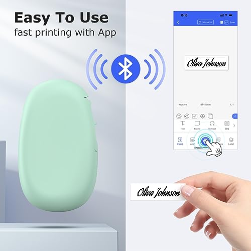 E10 Bluetooth Label Maker Machine with Tape, Continuous Waterproof Label, Versatile App with 35 Fonts and 1k+ Icons, Inkless Labeler for Home, Kitchen, School, Office Organization, Green