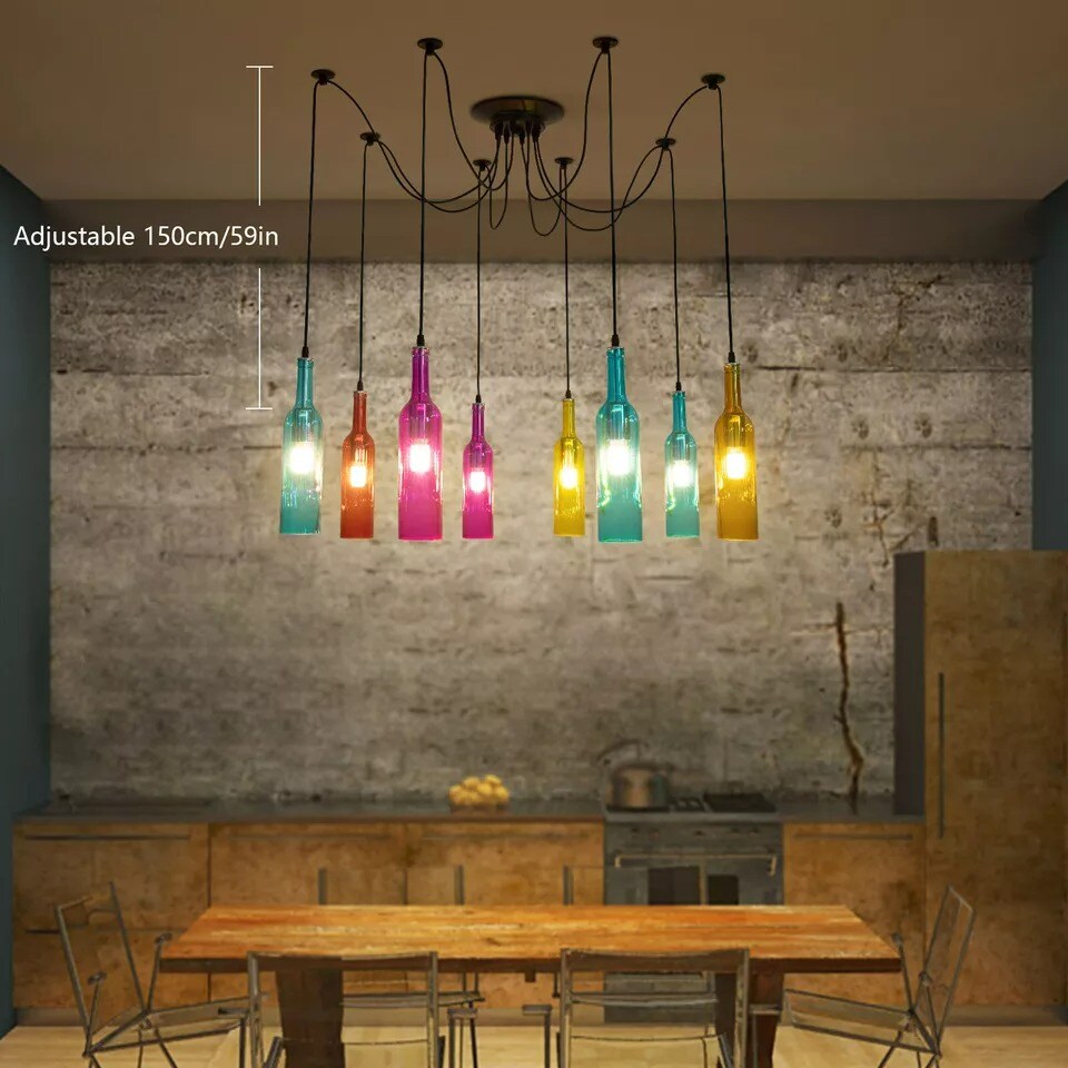8pcs Hanging Wine Bottle Chandelier Pendant Lamp Ceiling Light Fixture Home Bar