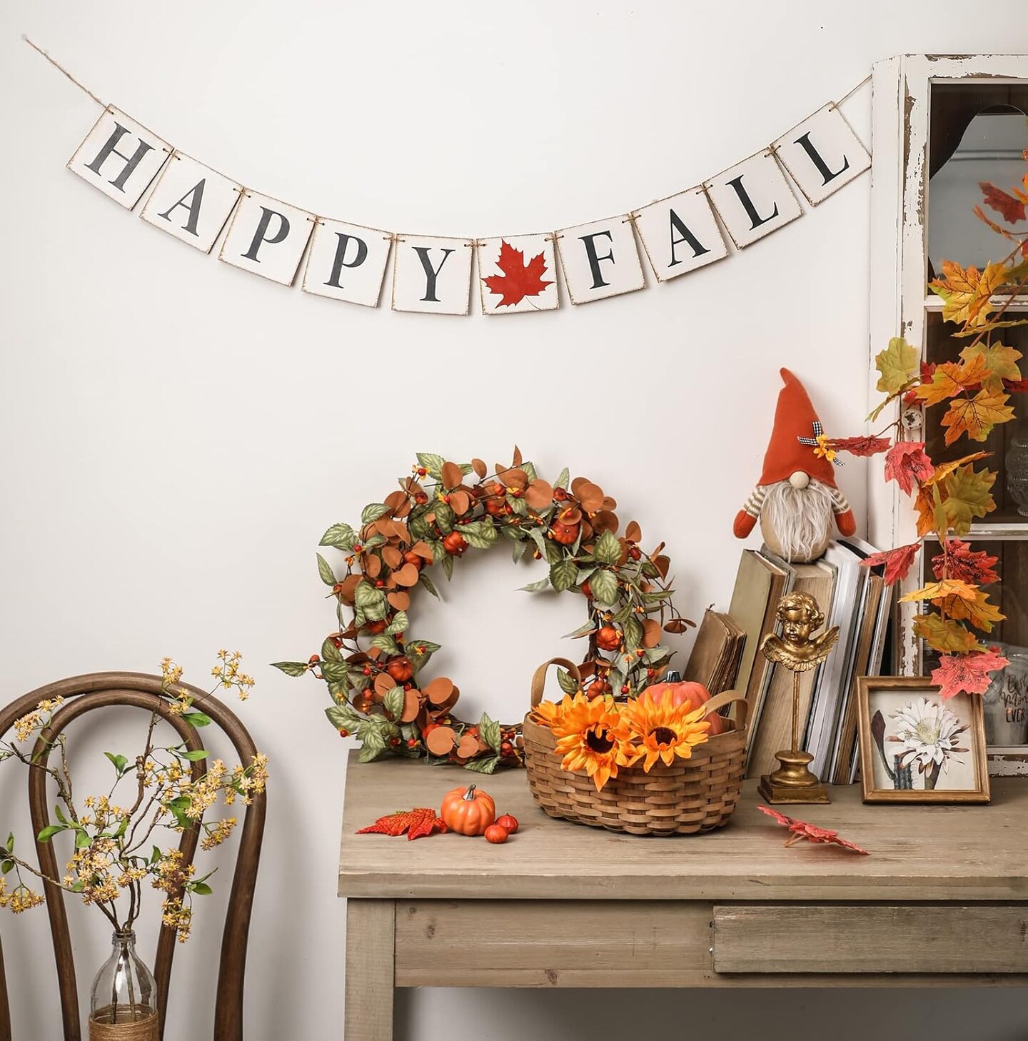Thanksgiving Harvest Banner for Home Mantle Fireplace Party Window, Happy Fall Sign