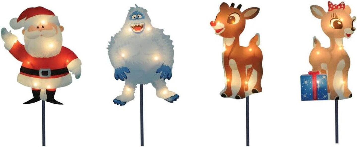 Product Works 8-Inch Pre-Lit Rudolph the Red-Nosed Reindeer Pre-Lit Christmas Pathway Markers (Set of 4) (30539), Multicolor