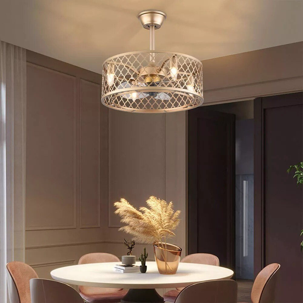 Industrial Ceiling Fan Light Cage Chandelier Lamp Living Room+Remote Control