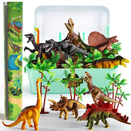 Dinosaur Toys for Kids 3-5 with Play Mat and Trees Realistic Jurassic Figures to Create a Dino World Includes T-Rex, Triceratops, Velociraptor Gift for Toddlers Boys and Girls Ages 2-7