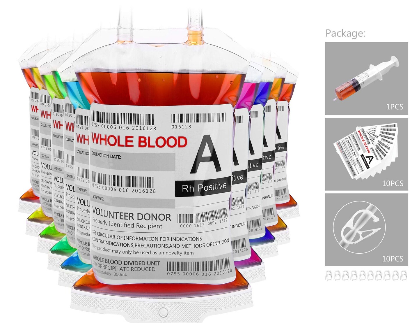 Blood Bags for Drinks, 10 IV Bags for Halloween Party Decoration, Reusable Drink Pouch for Live Blood of Theme Parties, Masquerade,Vampire,Zombie,Nurse Graduation Party Props