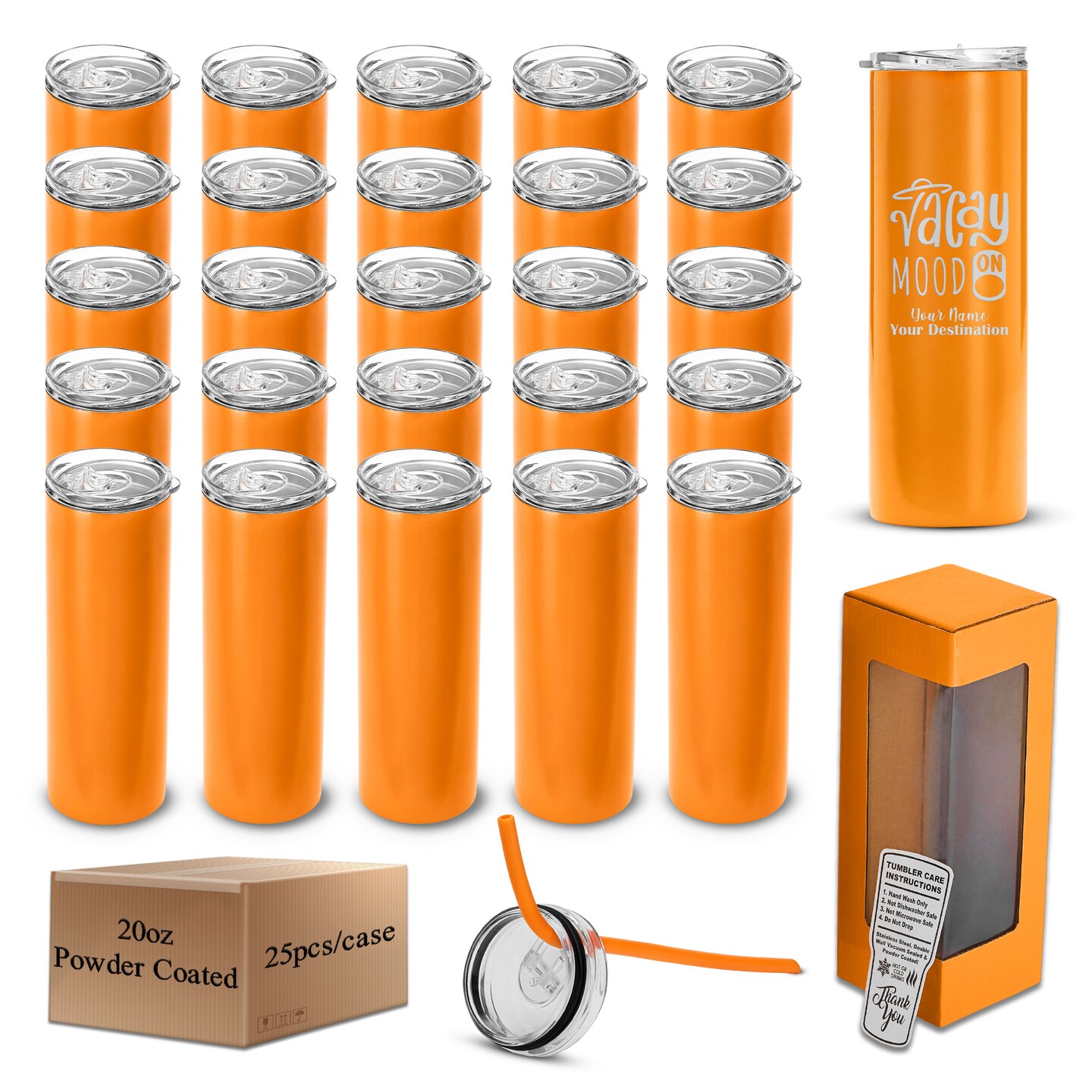 makerflo 20 oz Skinny Powder Coated Tumbler, Stainless Steel Insulated Travel Tumbler Mug with Splash Proof Lid & Straw, for Tea, Wine, Water, Hot Cold Drink, For Personalized DIY Gifts