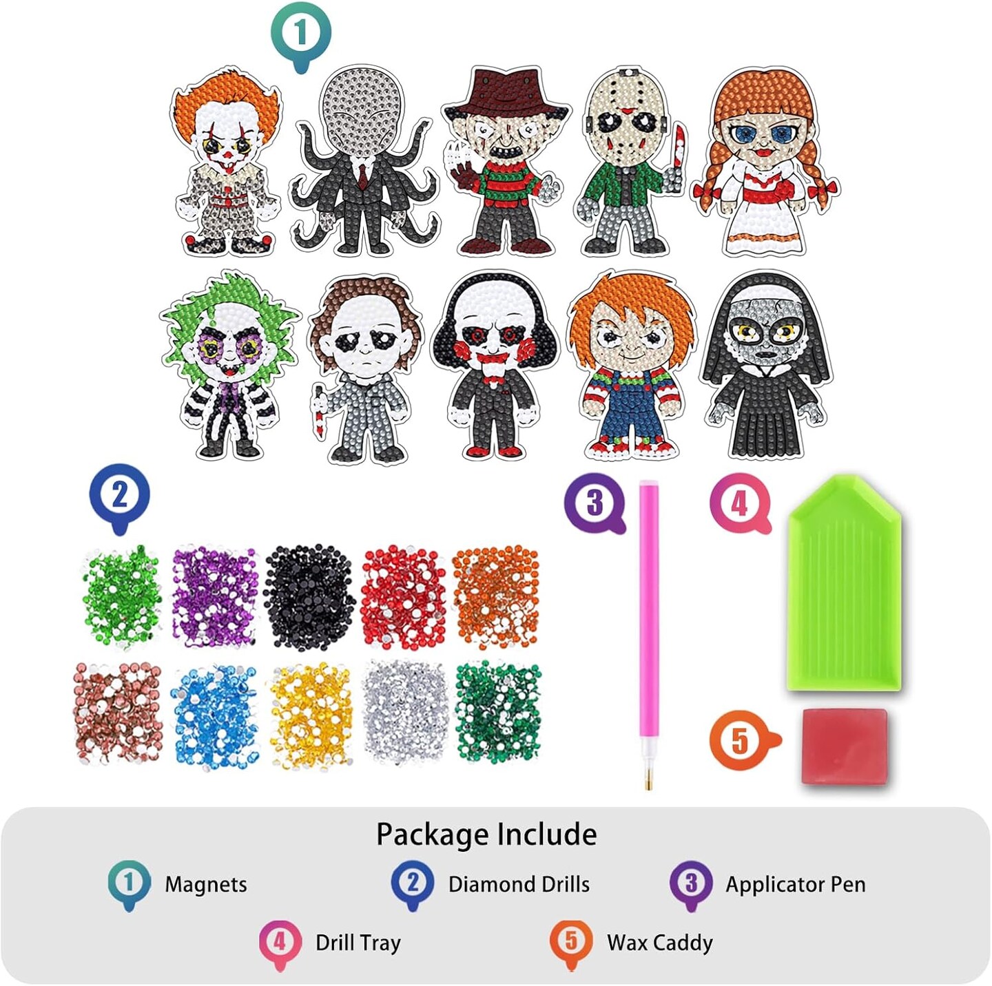 Halloween Diamond Art Refrigerator Magnets, Horror Movie DIY Diamond Art Kits for Adults, Scary Stuff for Women