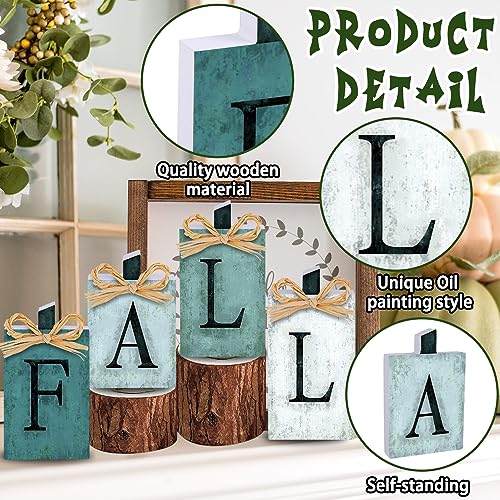 4 Pieces Fall Pumpkin Wooden Signs Decoration,Blue Autumn Tiered Tray Pumpkin Tabletop Decor for Thanksgiving Fall Home Kitchen Harvest Party Decor Supplies