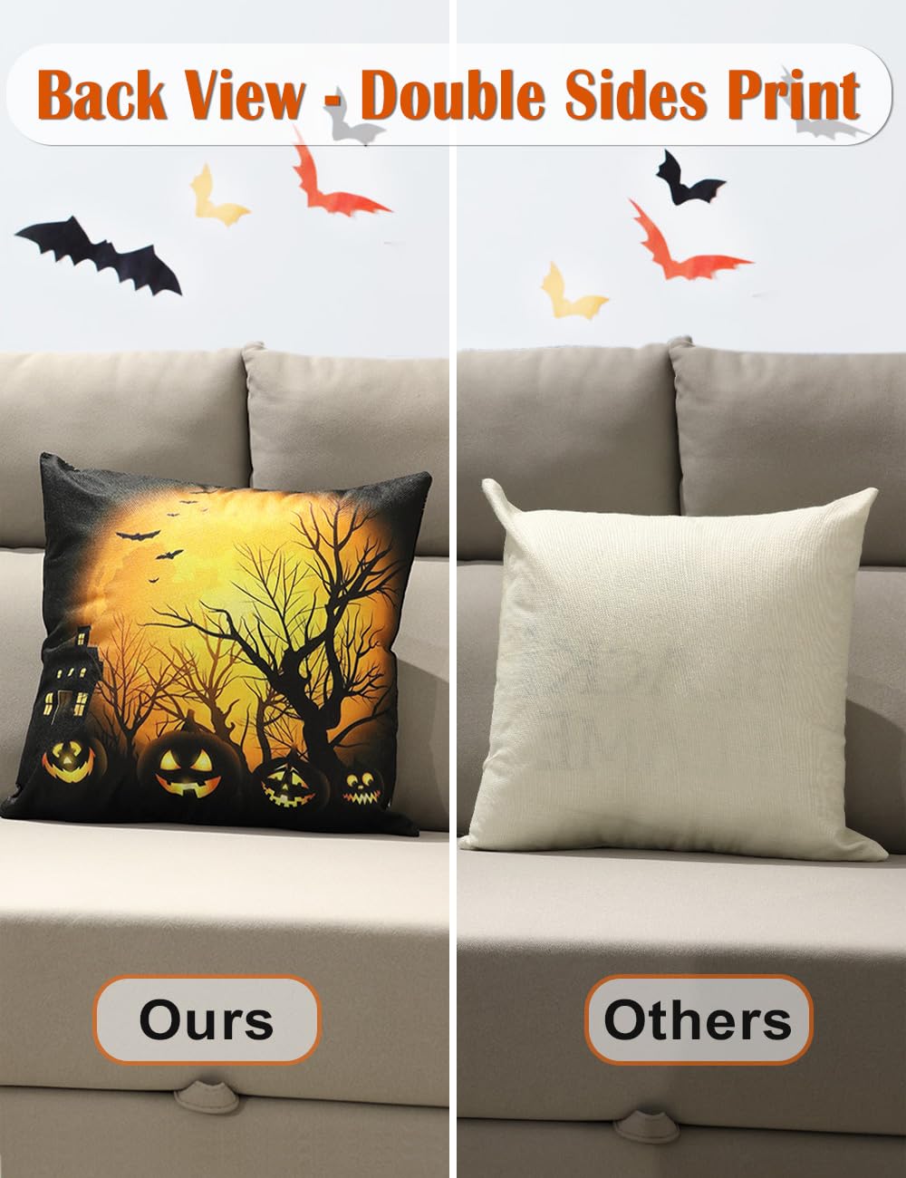 4 Pieces Halloween Decorations  Double-Sided Print Pillow Covers 18&#x22; x 18&#x22;, with 8 Cute Halloween Decor Patterns, Elegant Invisible Zipper, Soft Linen Throw Pillow Covers for Outdoor &#x26; Indoor Use