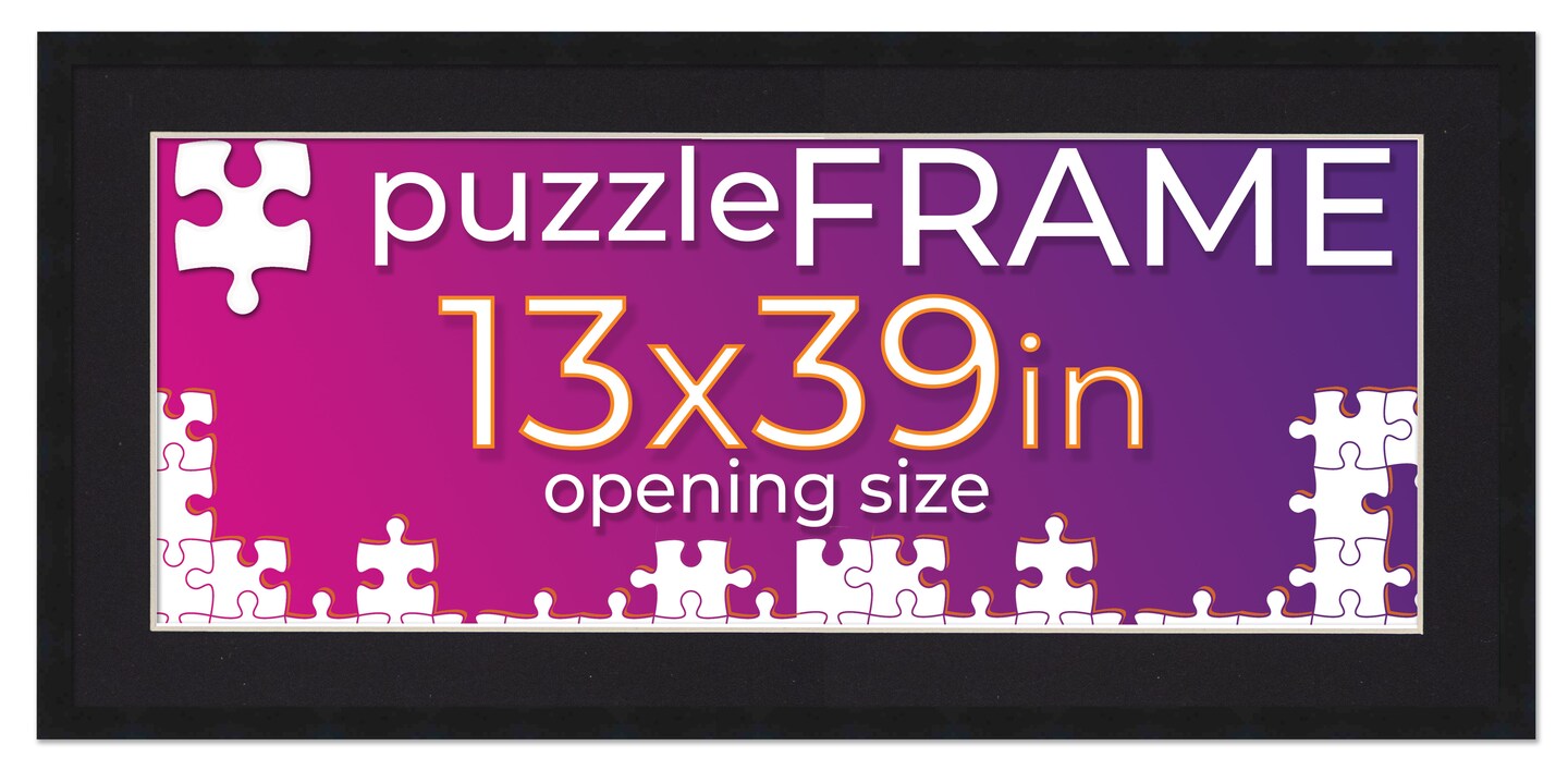 Black Wood Puzzle Frame Kit with Glue Sheets, Black Mat, Backing, UV Acrylic - Available in 20 Popular Sizes