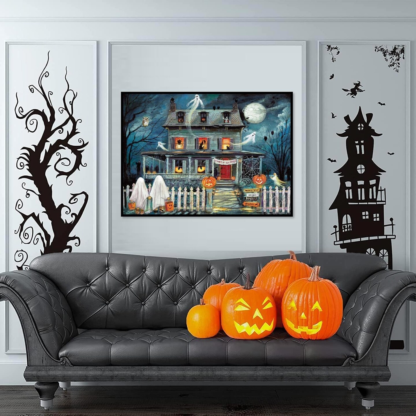 Adults and Beginners, 5D Ghost Cabin Full Round Diamond Halloween Diamond Art Kit, Diamond Dots Diamonds Pictures Arts and Crafts for Home Wall Decor-12x16inch