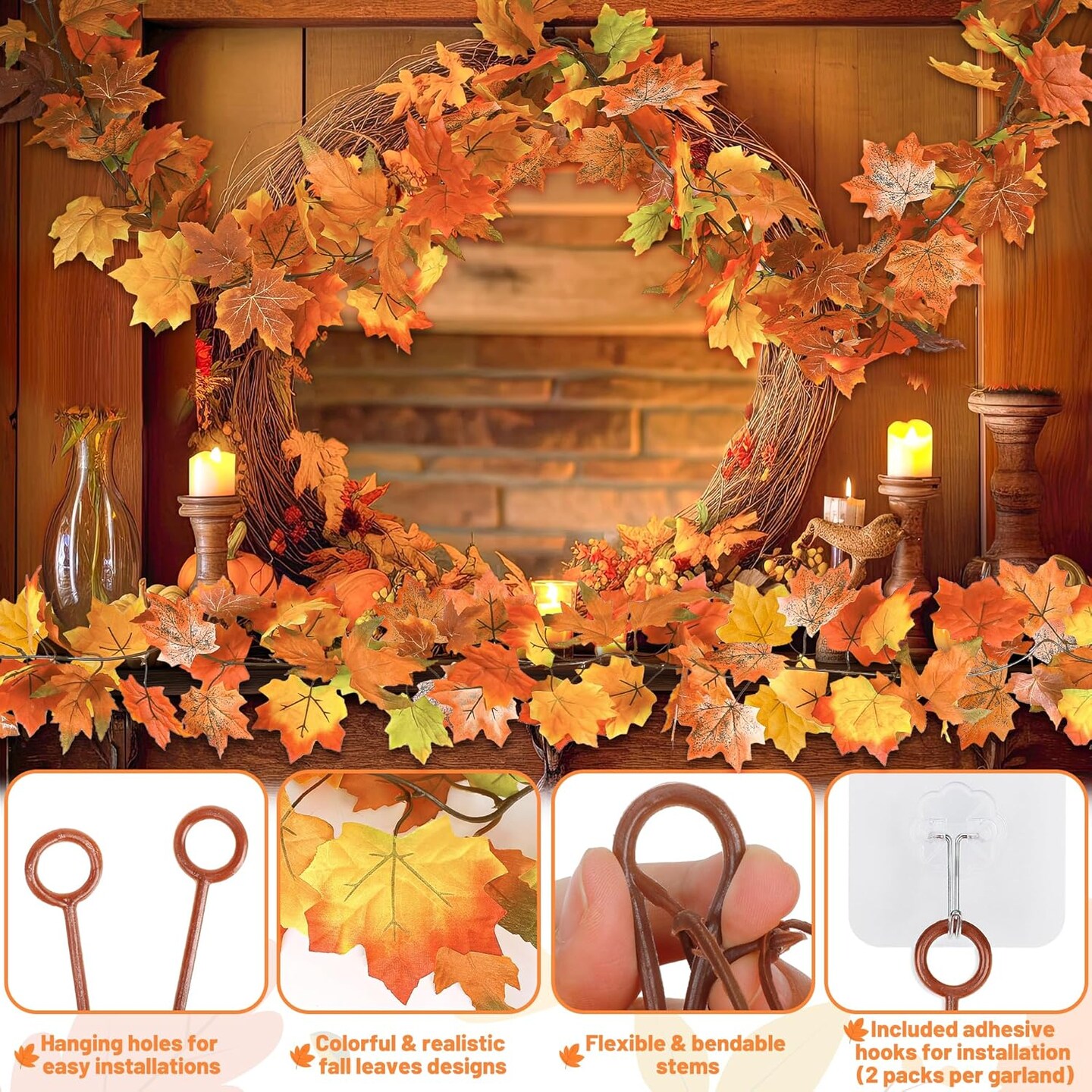 Mantle, Fall Decorations for Home, Fall Leaves Garland, Thanksgiving Garland for Thanksgiving Decorations Indoor, Autumn Garland for Autumn Decor Outdoor