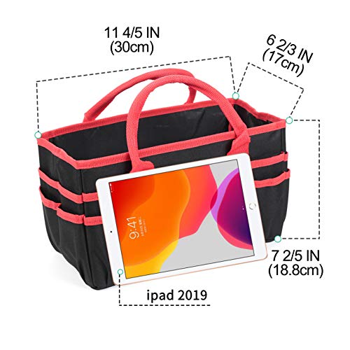 Craft and Art Organizer Tote Bag - Red Nylon Fabric Art Caddy with Pockets - for Art, Craft, Sewing, Medical, and Office Supplies Storage