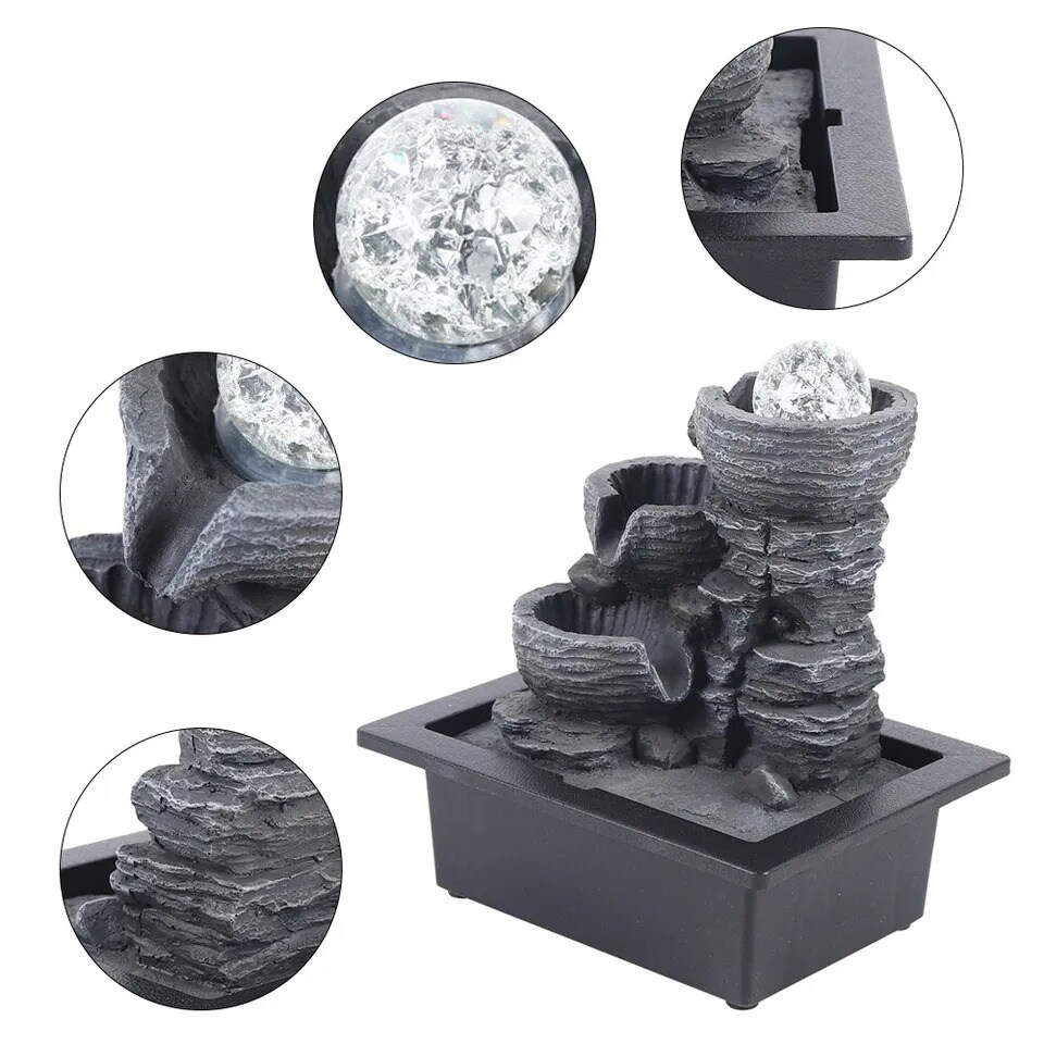 Home Decor Indoor Water Fountain w/ Light FengShui Waterfall Ornament Tabletop