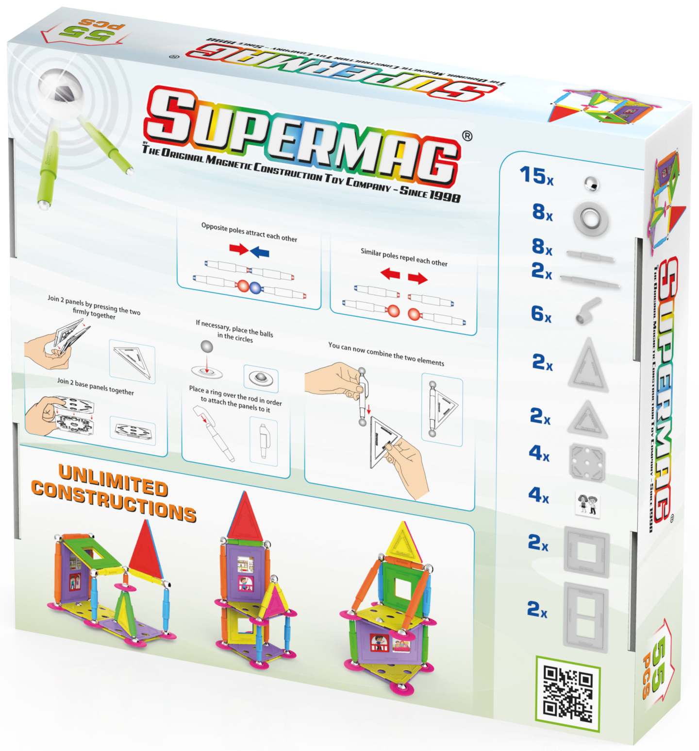 Tinamiri Supermag - House 55 - Magnetic Building Set, Educational construction fun, 55 piece set, Magnet Toys, 0663