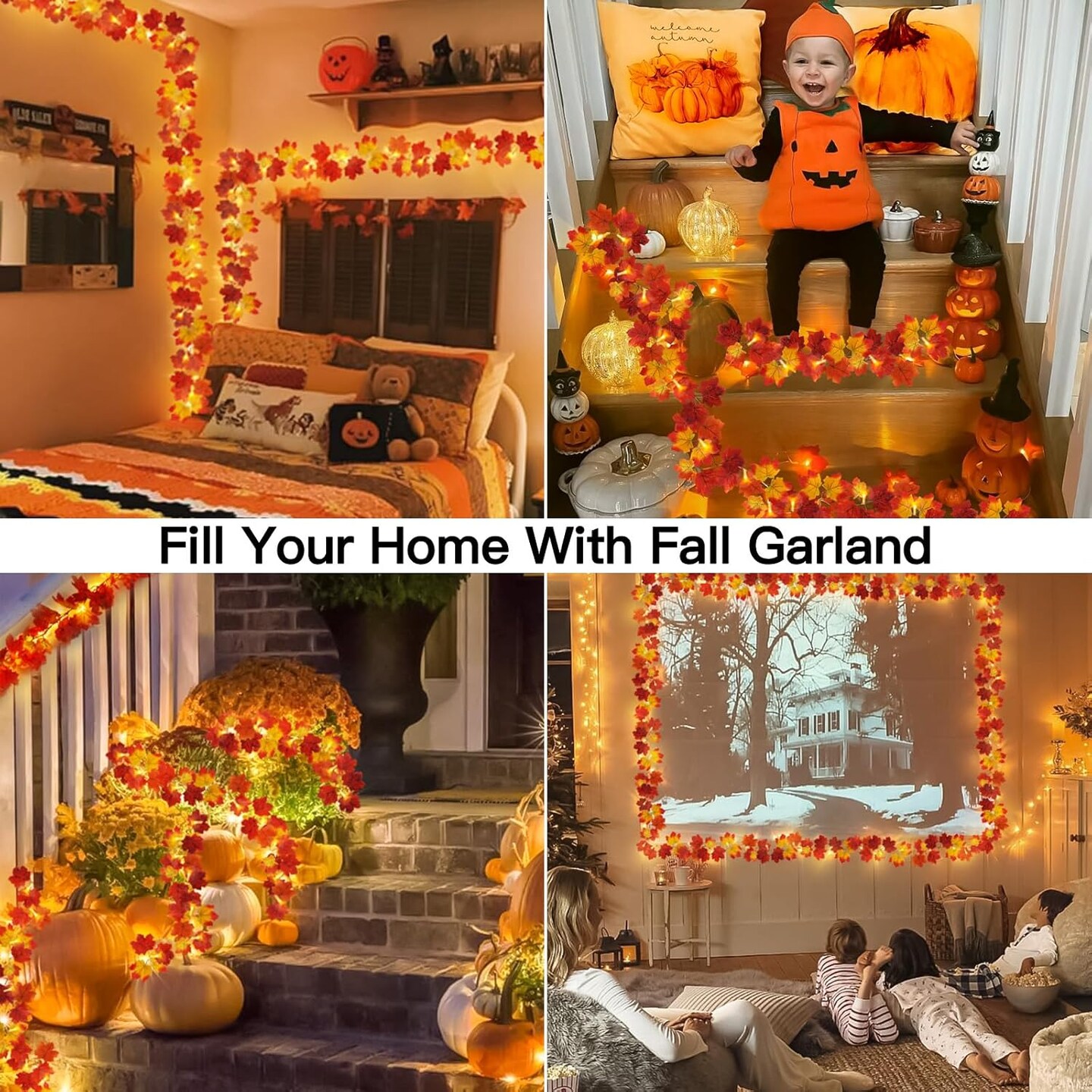 suddus Fall Garland with Lights Battery Operated