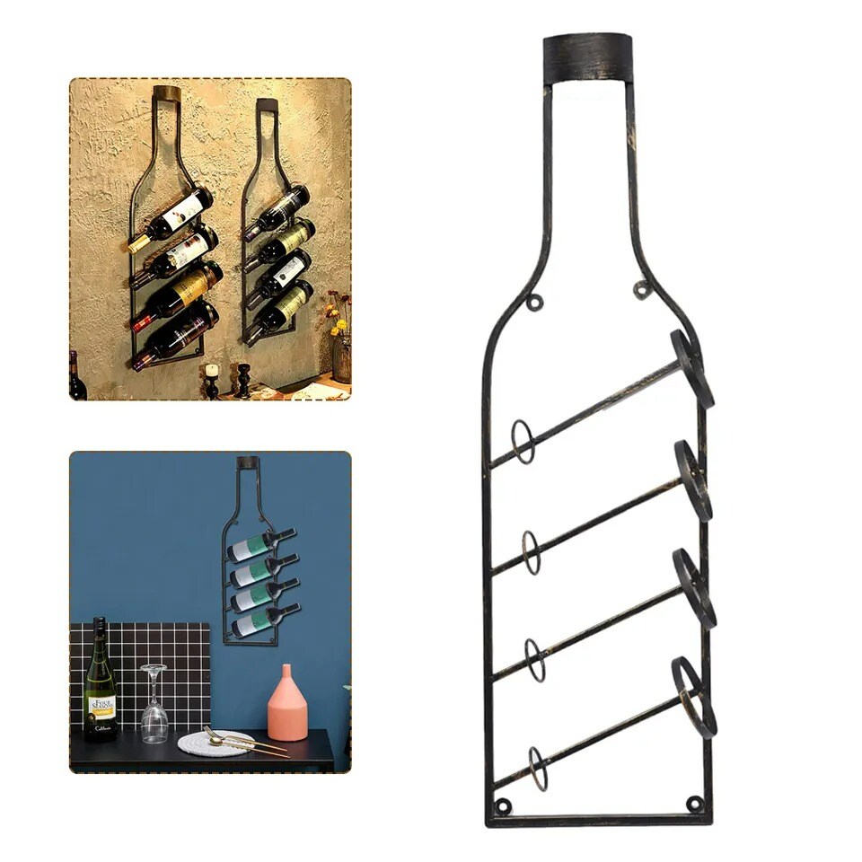 Creative Shaped Wine Bottle Rack for 4Bottle Wall Mounted Wine Storage Holder