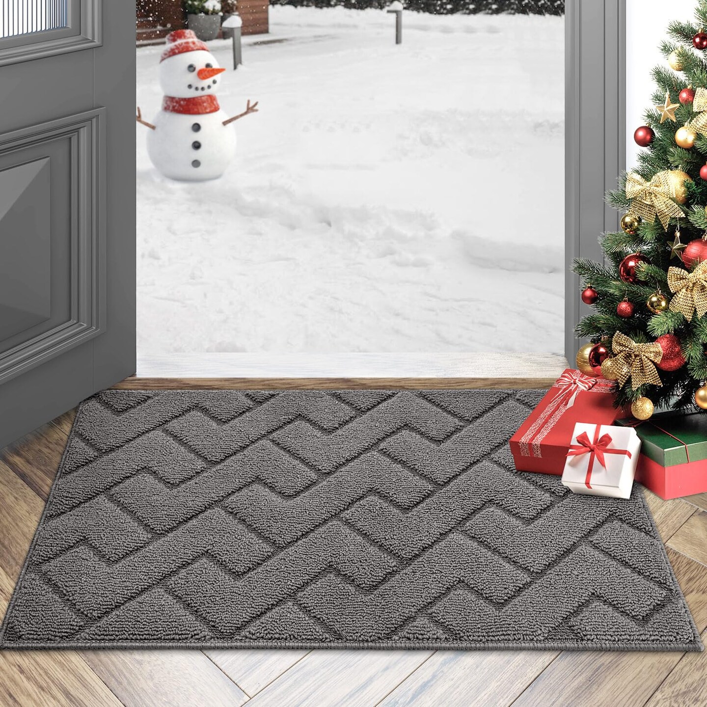 1 Pack Indoor Doormat,Front Back Rubber Backing Non Slip Door Mats 20"x31.5" Absorbent Resist Dirt Entrance Inside Floor Mats for Entryway Washable Low-Profile (Grey)