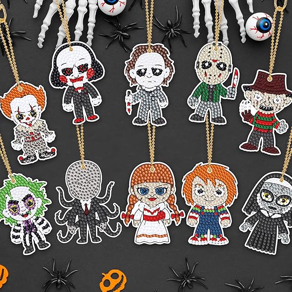 Halloween Diamond Art Keychains Horror Movie DIY Diamond Keychain Scary Stuff Halloween Gifts for Wome