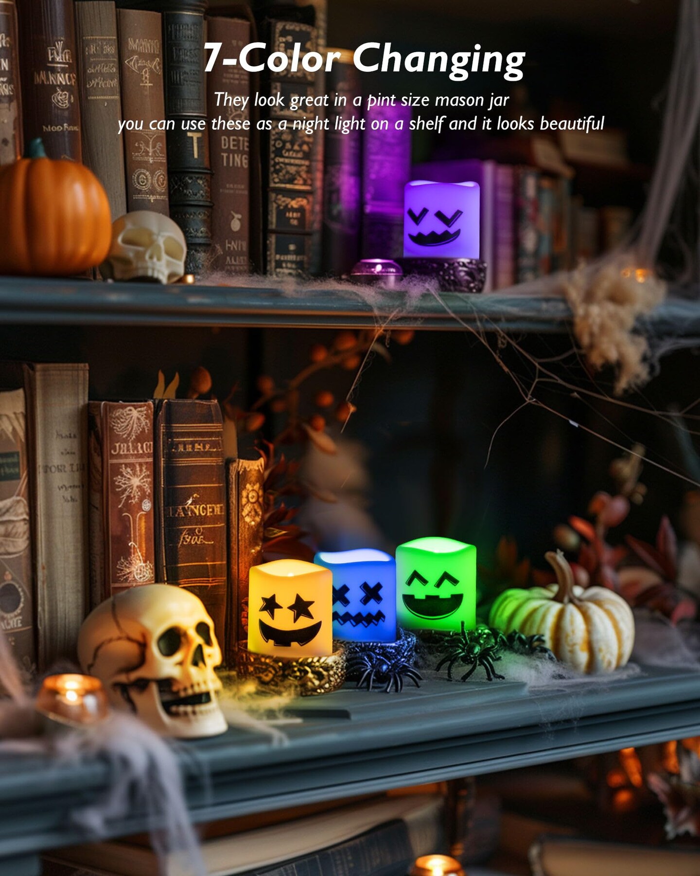 24 Pieces Color Changing Halloween Flameless Candles, 200+ Hours LED Votive Candles, Battery Operated Tea Lights for Pumpkin, Party, Christmas Decor (Batteries Included)