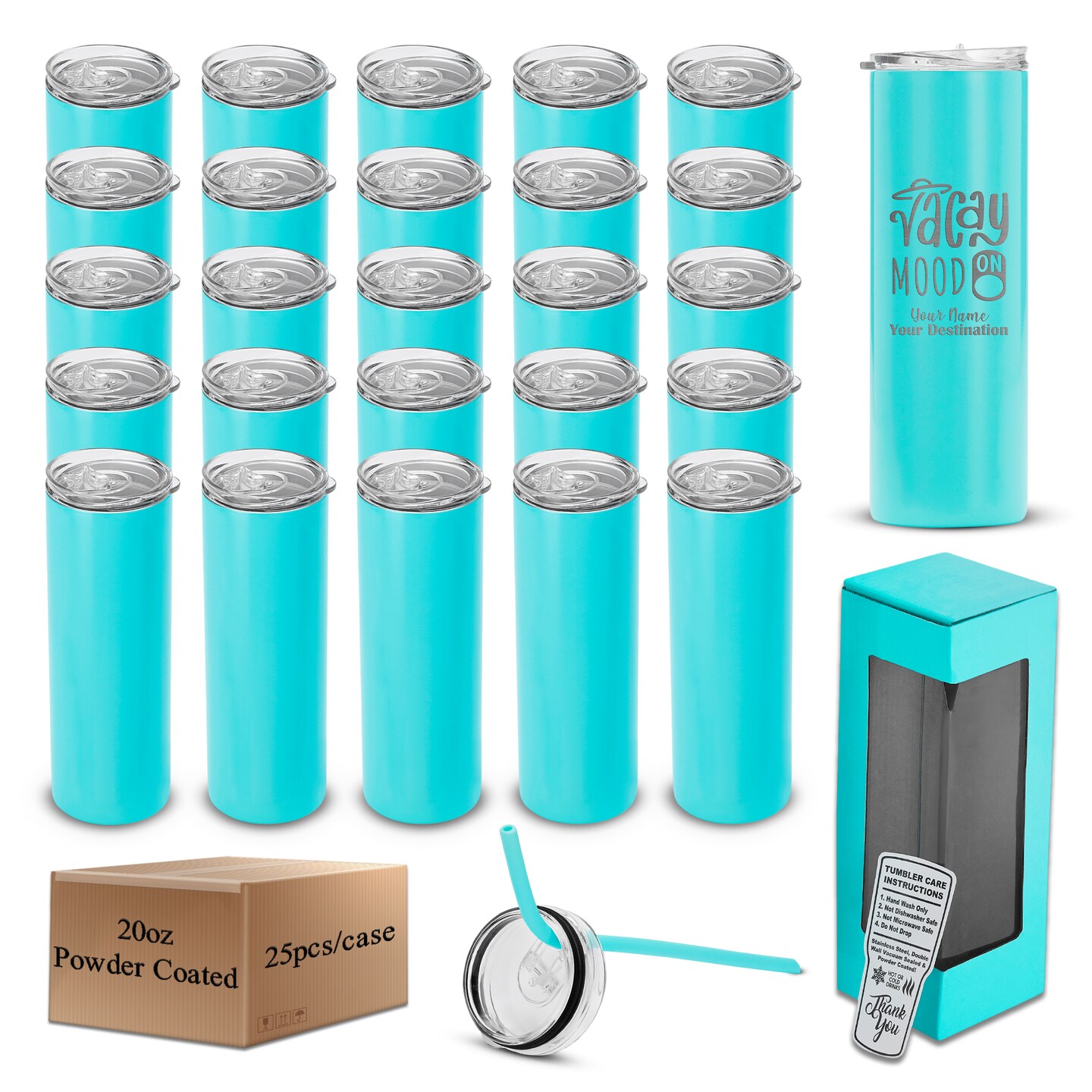 makerflo 20 oz Skinny Powder Coated Tumbler, Stainless Steel Insulated Travel Tumbler Mug with Splash Proof Lid & Straw, for Tea, Wine, Water, Hot Cold Drink, For Personalized DIY Gifts