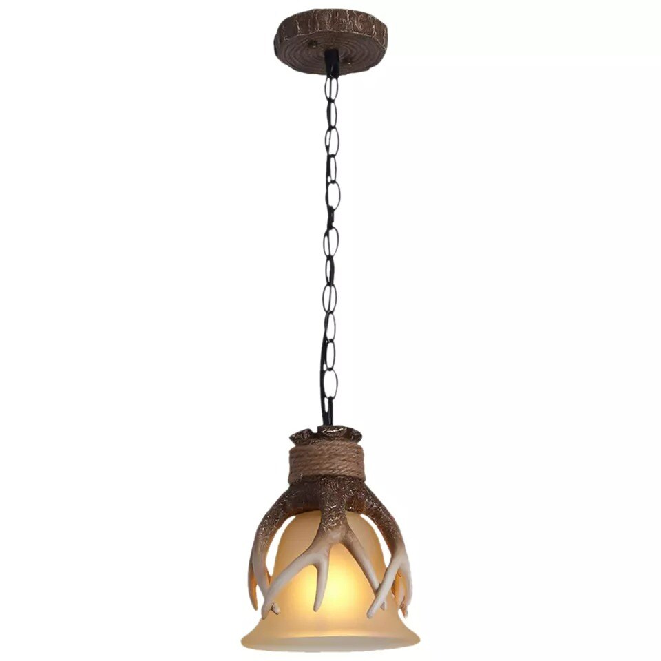 Rustic Resin Farmhouse Pendant Light Deer Horn Antler Chandelier Ceiling Lamp