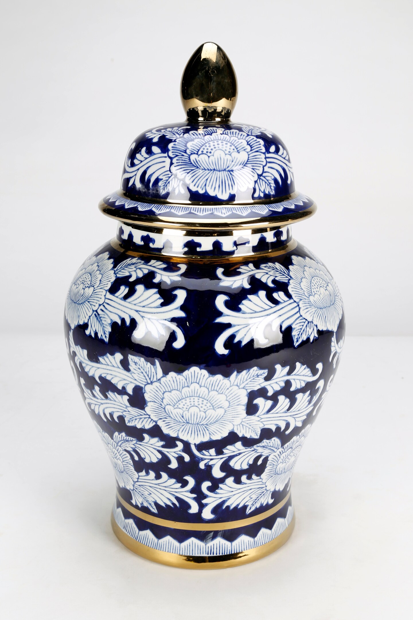 AAI Blue and White Temple Jar with Gold Trim