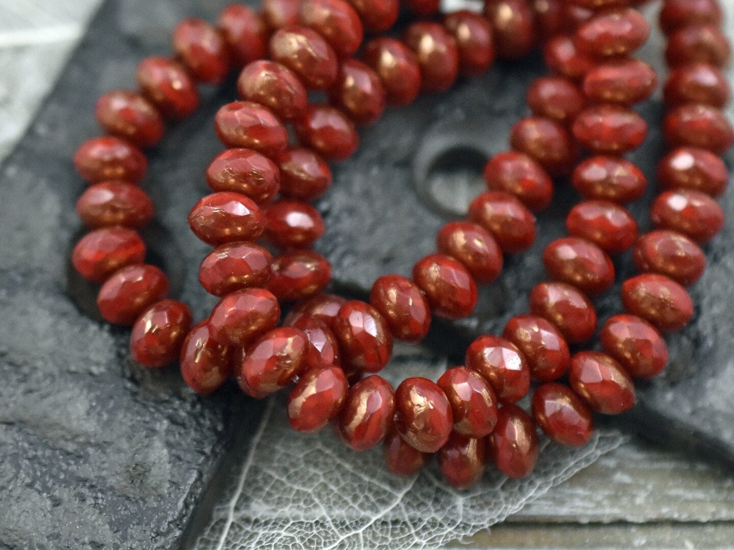 *30* 3x5mm Bronze Washed Red Opaline Fire Polished Rondelle Beads