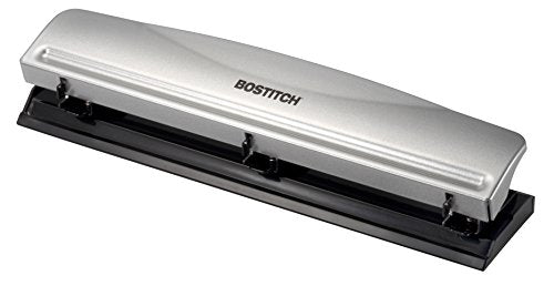 Office Premium 3 Hole Punch, 12 Sheet Capacity, Metal, Rubber Base, Easy-Clean Tray, Silver