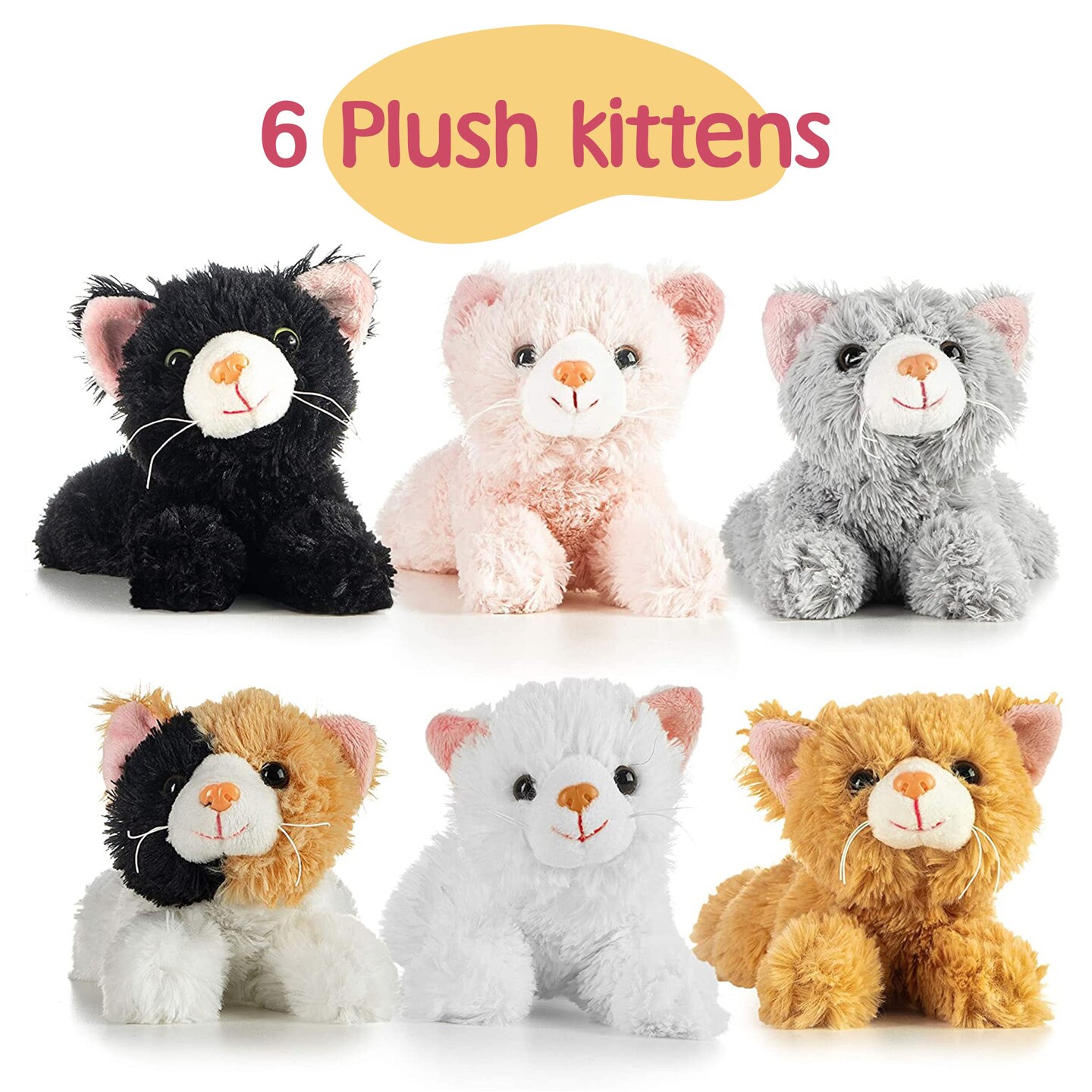 6 Pieces Stuffed Animal Cat -  Plush Kitty Stuffed Animal for Party Favors and Kids, Birthday Gifts for Girls Boys Kids, Toddlers Party Decoration, Huggable Toy, Soft Plush Toy, Cat Toy