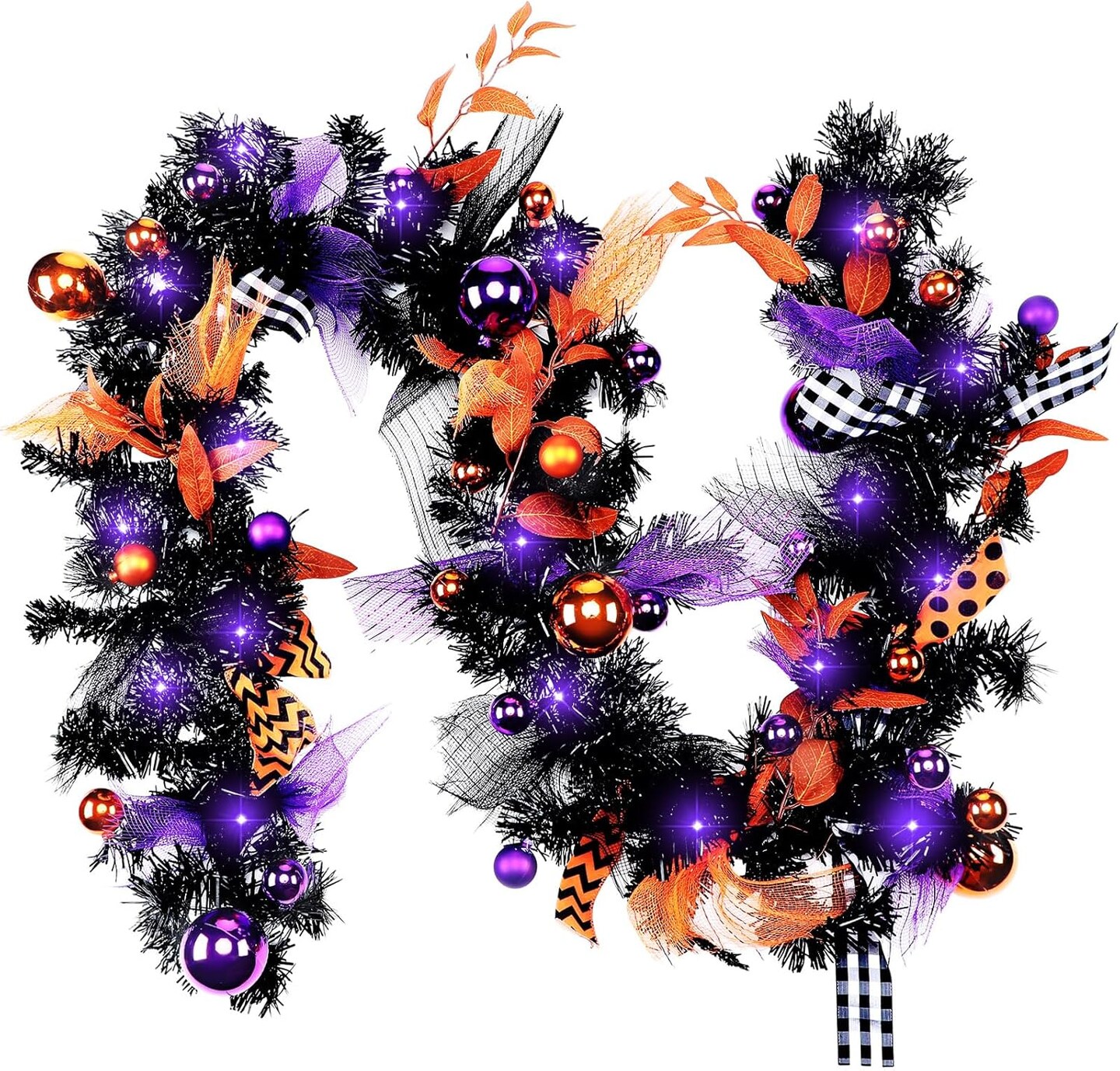 LED Mixed Ball Garland Hanging Rustic Halloween Garland String for Mantel Kitchen Fireplace Wall Window Home Indoor Outdoor Halloween Decor