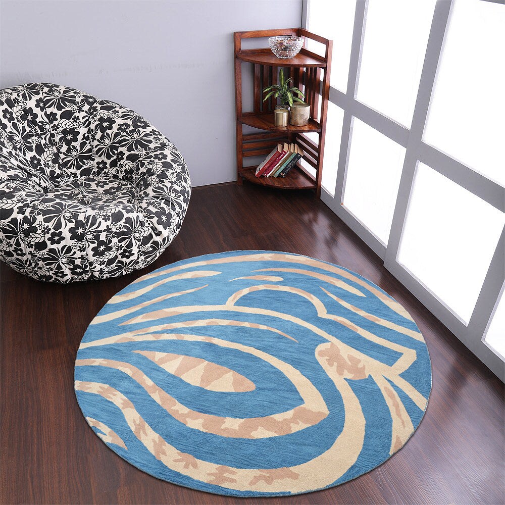 Hand Tufted Wool Area Rug Blue Contemporary 8X10 K00264 Eco-Friendly High Pile