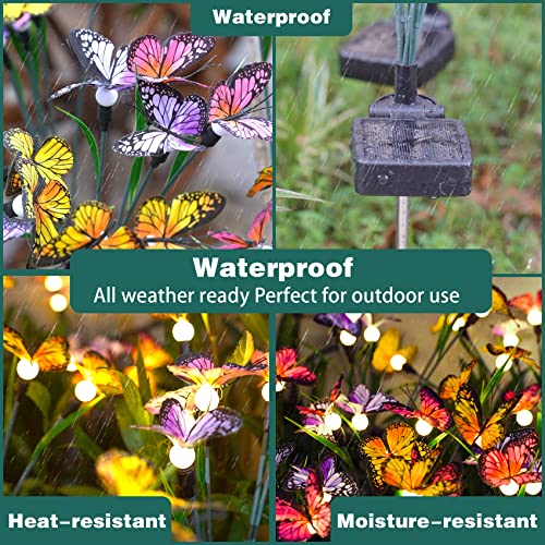 2 Pieces Solar Garden Lights - Newest Swaying Butterfly Light, Swaying in The Wind, Solar Outdoor Lights, Yard Patio Pathway Decoration, High Flexibility Iron Wire & Realistic Butterflies