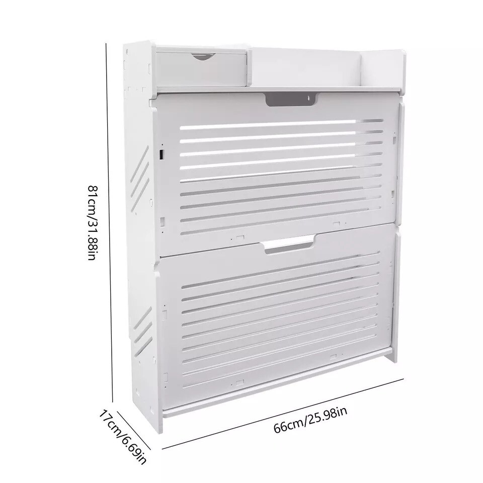 2-Tiers Flip Drawer Shoe Storage Cabinet Organizer PVC Narrow Shoe Rack Stand
