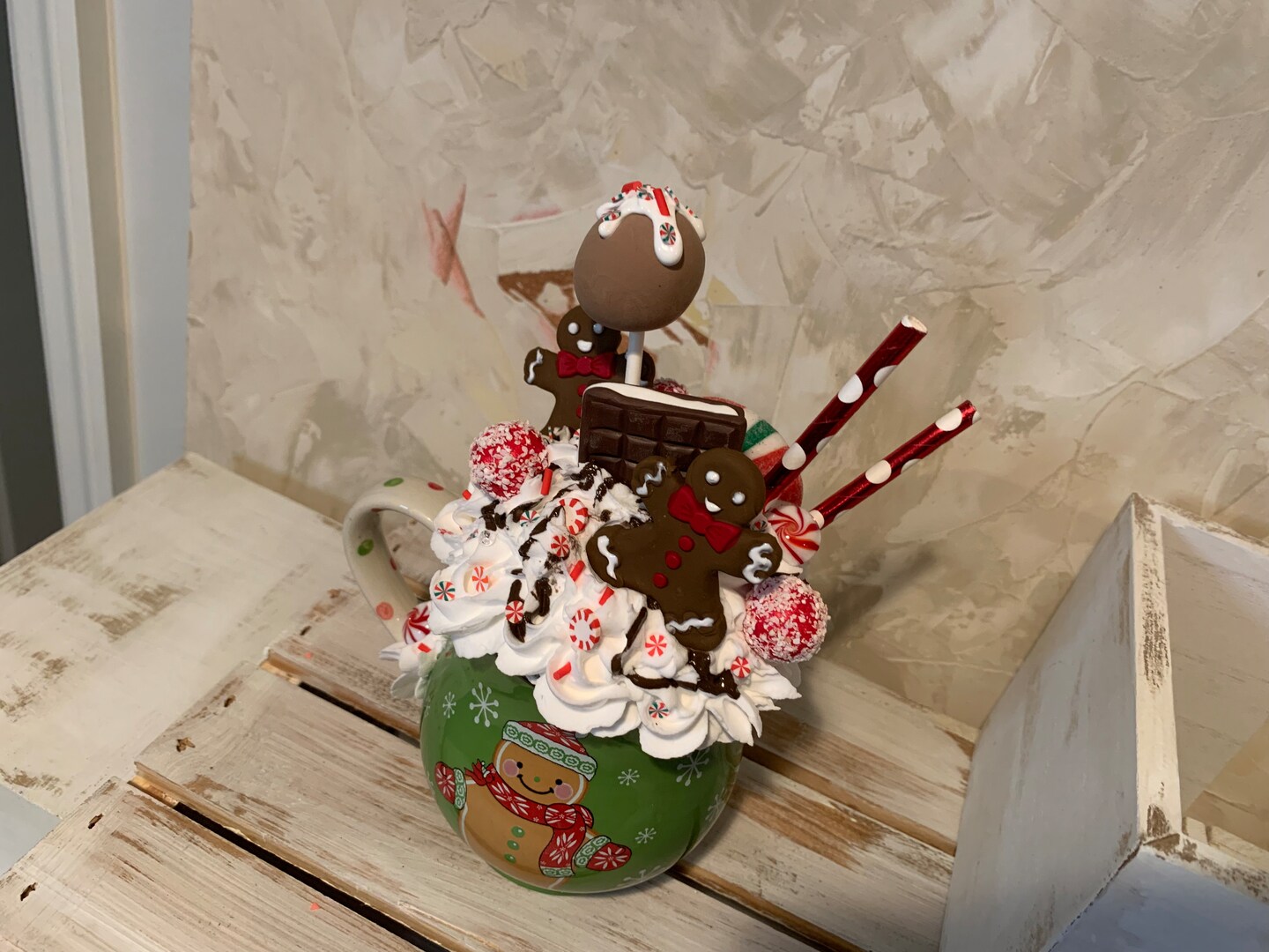Christmas Faux Whipped Cream Hot Cocoa or Coffee Mugs, Peppermint