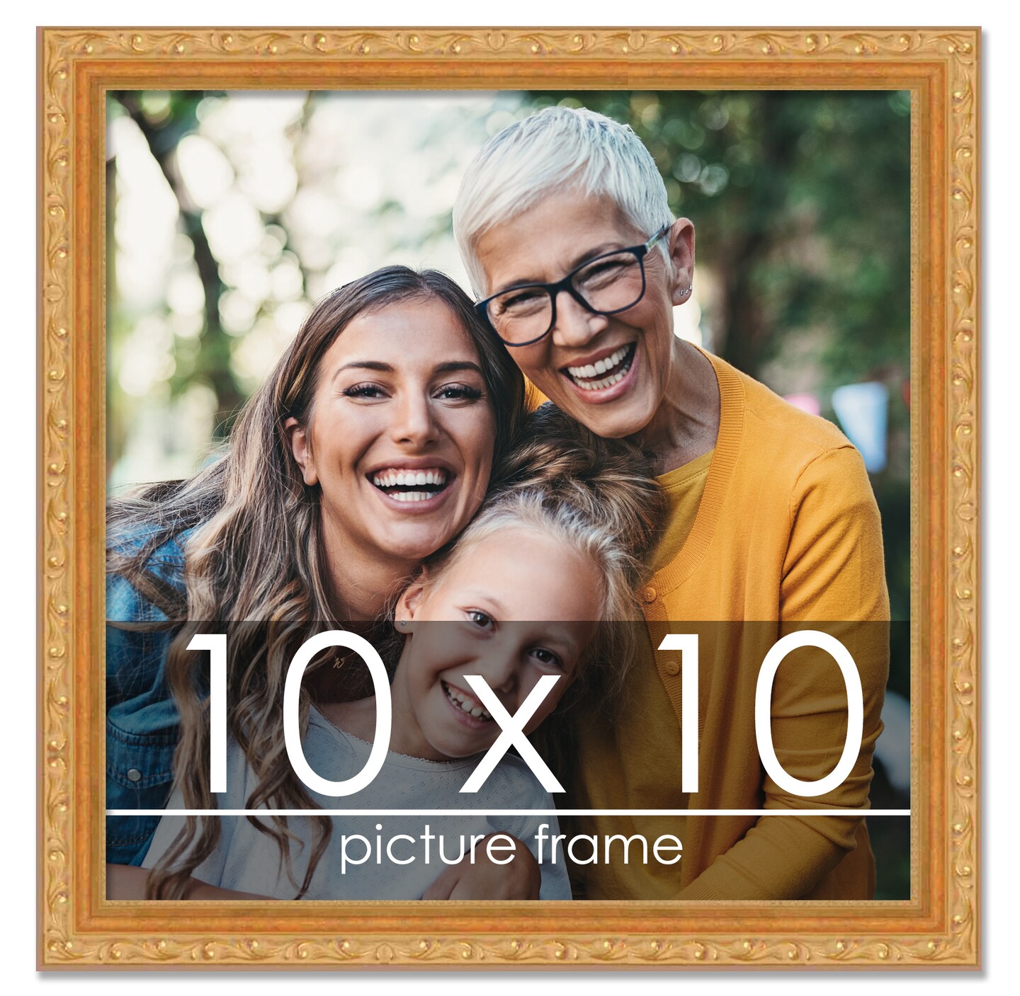 10x10 Museum-Quality Picture Frame with UV-Resistant Acrylic &#x26; Acid-Free Backing, Available in 4 Finishes - Gold, Silver, Bronze, and Black
