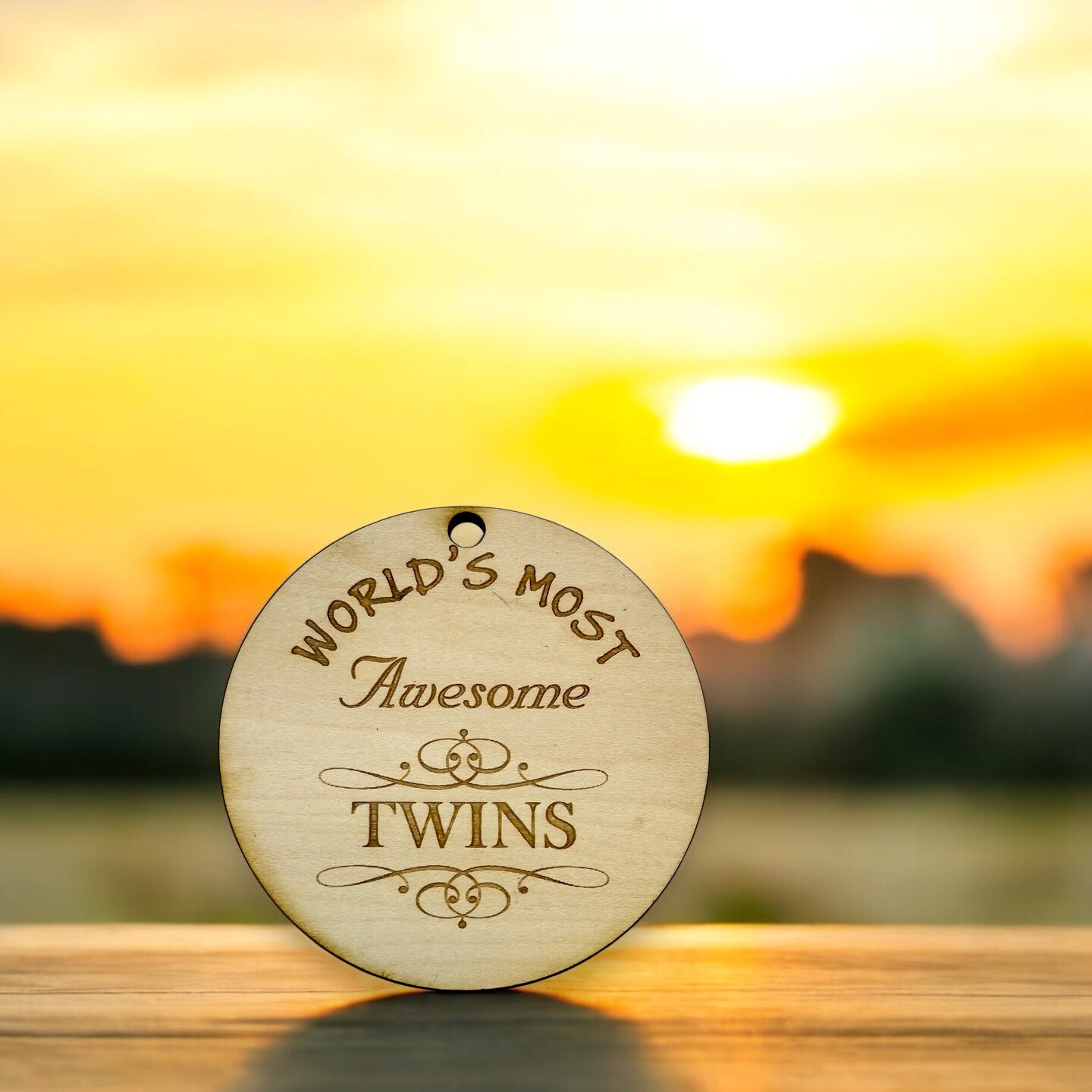 Ornament - World&#x27;s most awesome Twins - Raw Wood