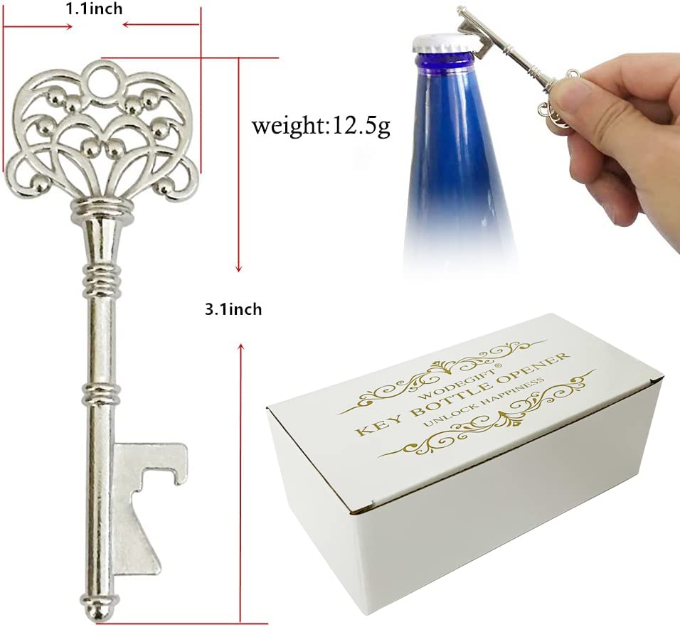 60 Pack Bottle Opener,Wedding Favors for Guest Vintage Skeleton Key Bottle Opener,Wedding Gifts Key Bottle Openers with Escort Tag Cards and Key Chains (Silver)