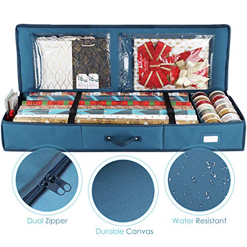 Wrapping Paper Storage Container - Christmas Storage Bag with Interior Pockets - Gift Wrapping Organizer Storage Fits Up to 22 Rolls of 40&#x22; - Tear Proof&#xA0; Wrapping Paper Organizer