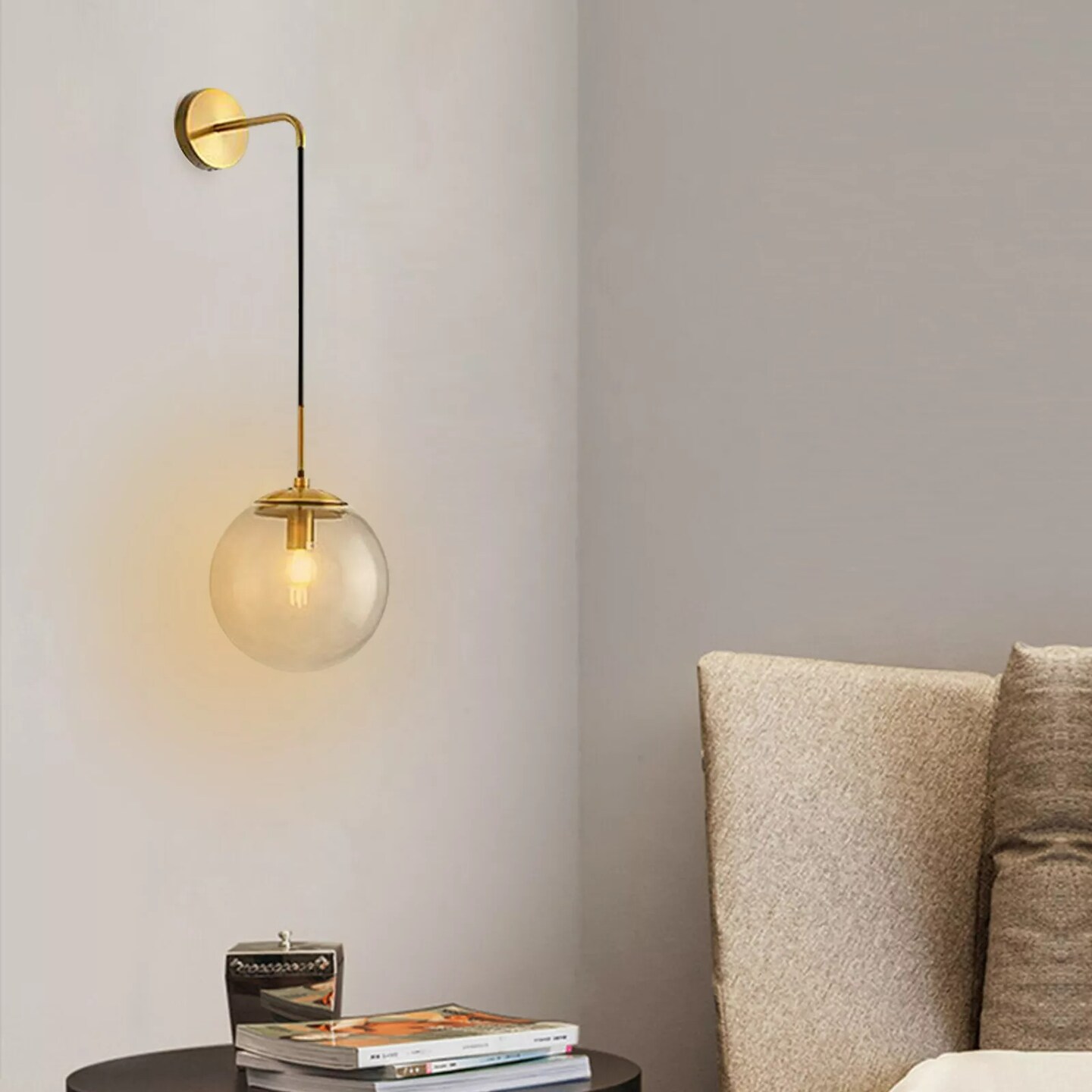 Modern Nordic Hanging Wall Sconce Single Suspender Wall Light Globe Glass Shade
