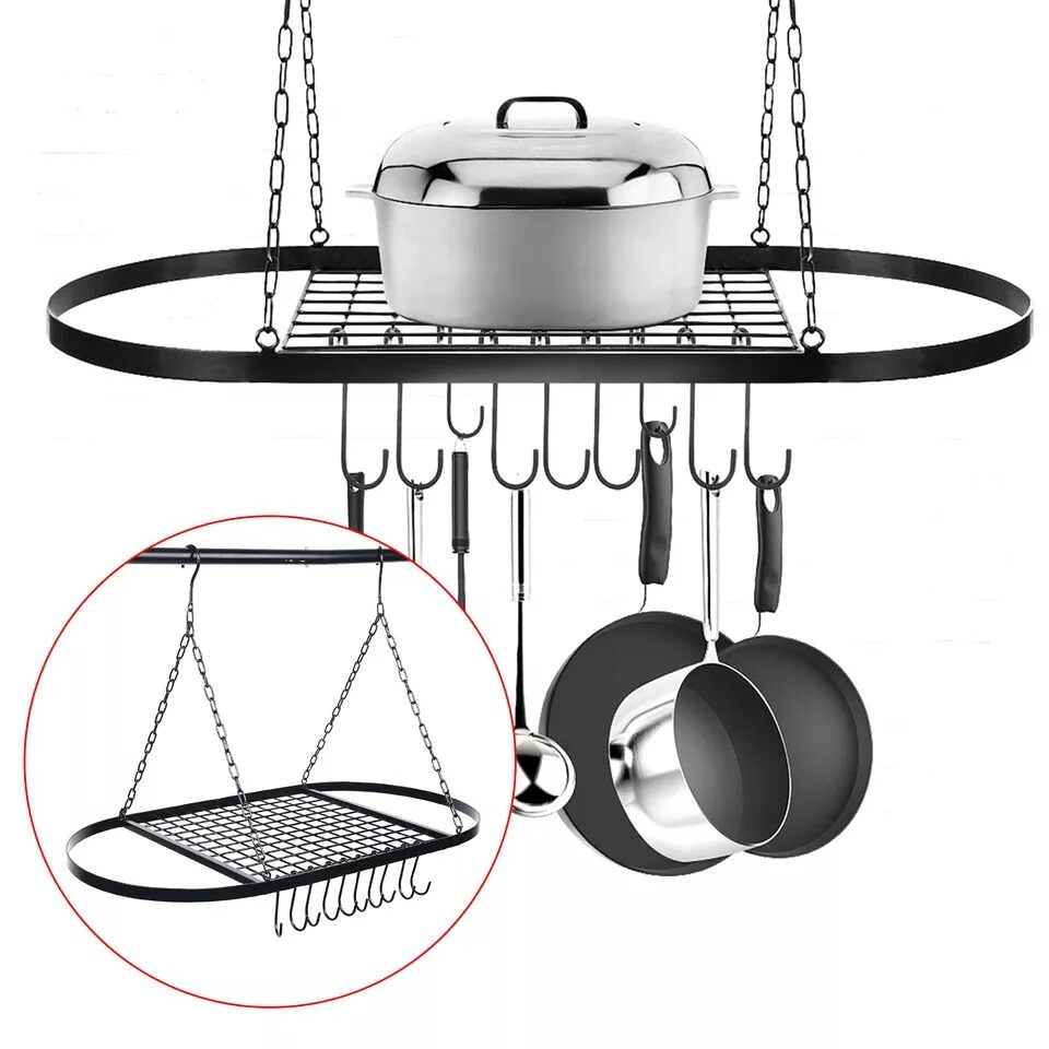 Iron Hanging Pot Holder Pan Hanger Kitchen Rack Cookware Storage Shelf Organizer