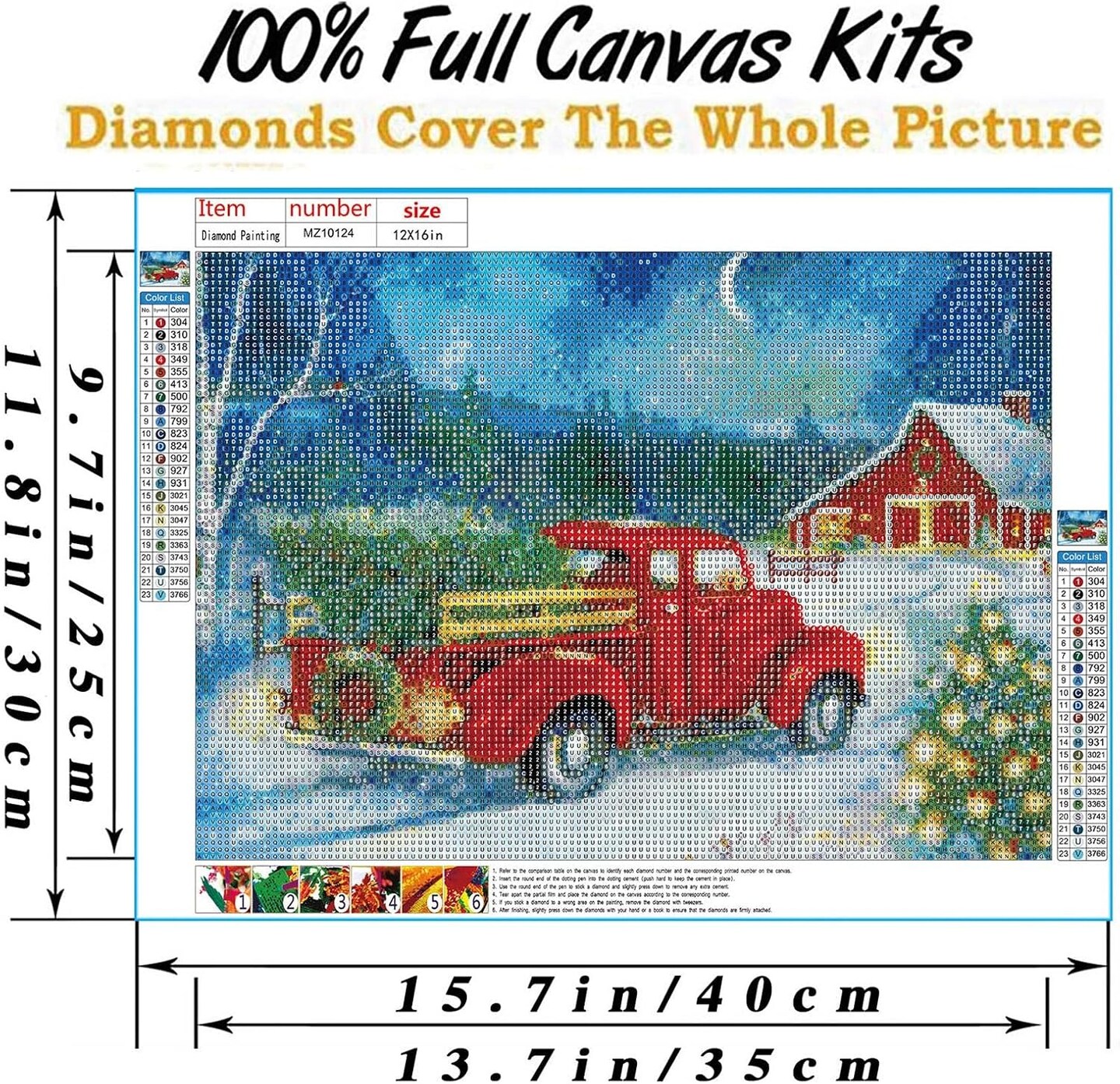 Winter Diamond Art Kit for Adults,Red Truck 5D Paint with Diamond Full Drill for Parents-Children Interrction,Wall Decor(12x16) (Snowy Night)