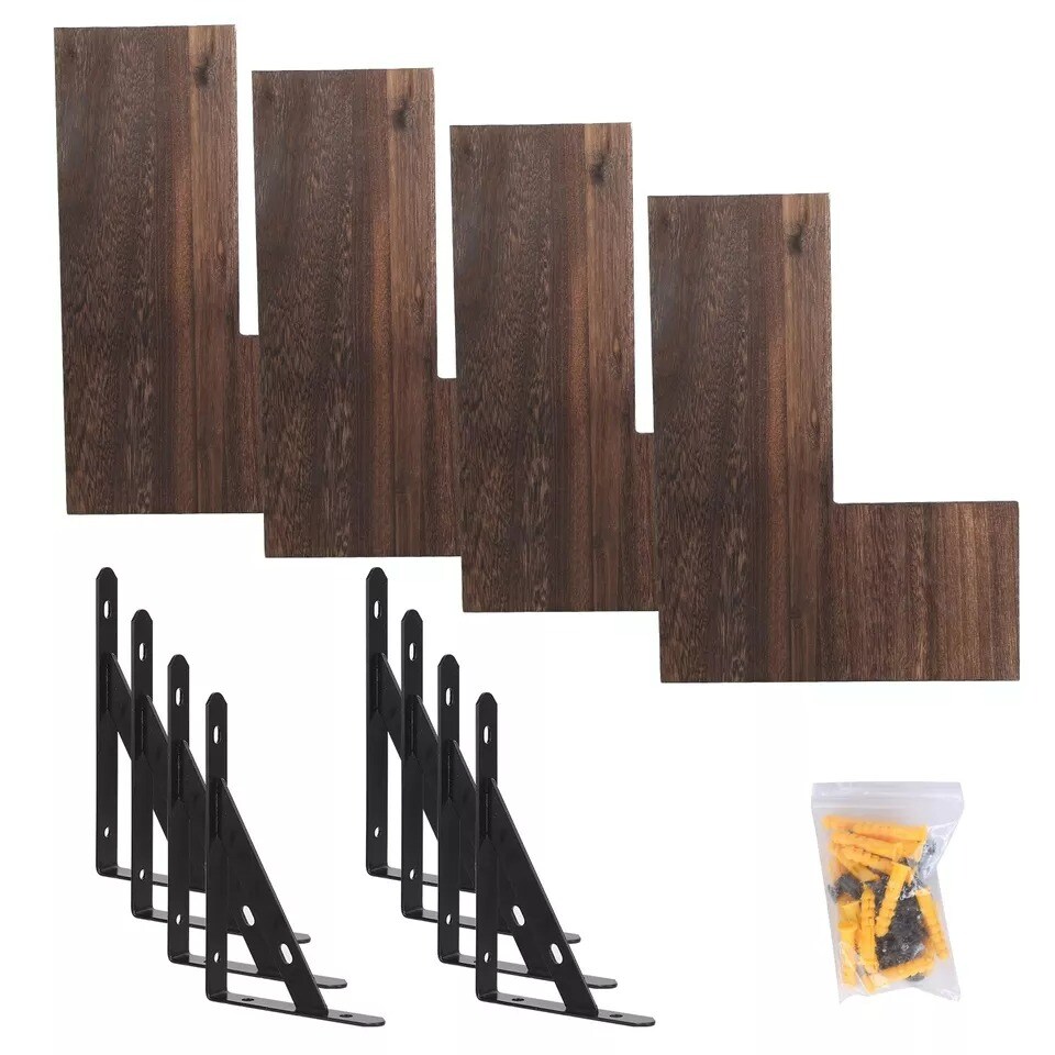 Set of 4 Corner Wall Shelf Wood Floating Storage Shelves Display Decor Bedroom