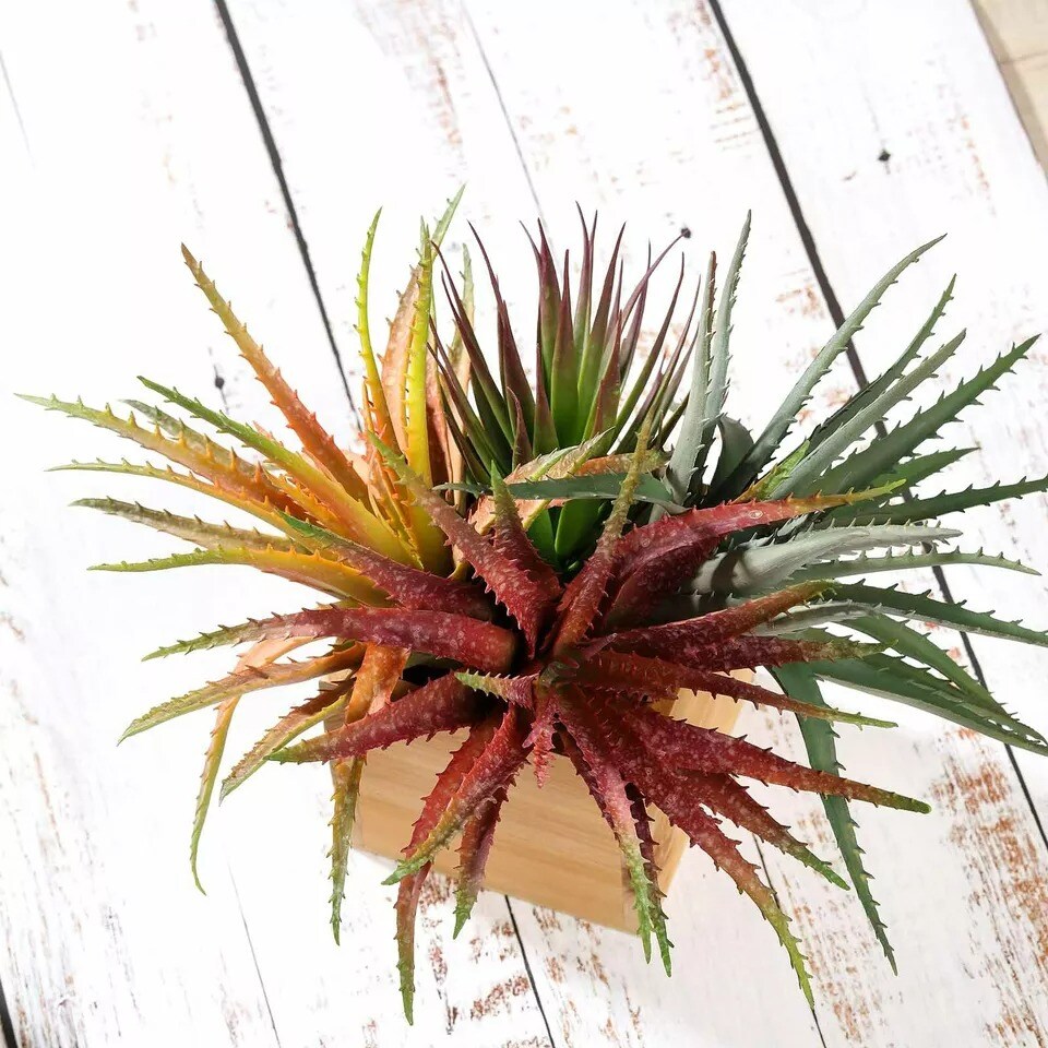 Orange Burgundy Green 12" Aloe Faux Succulent Sprays Stems Wedding Centerpieces